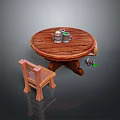 Cozy Round Wooden Dining Table With Matching Chair And Tabletop Items