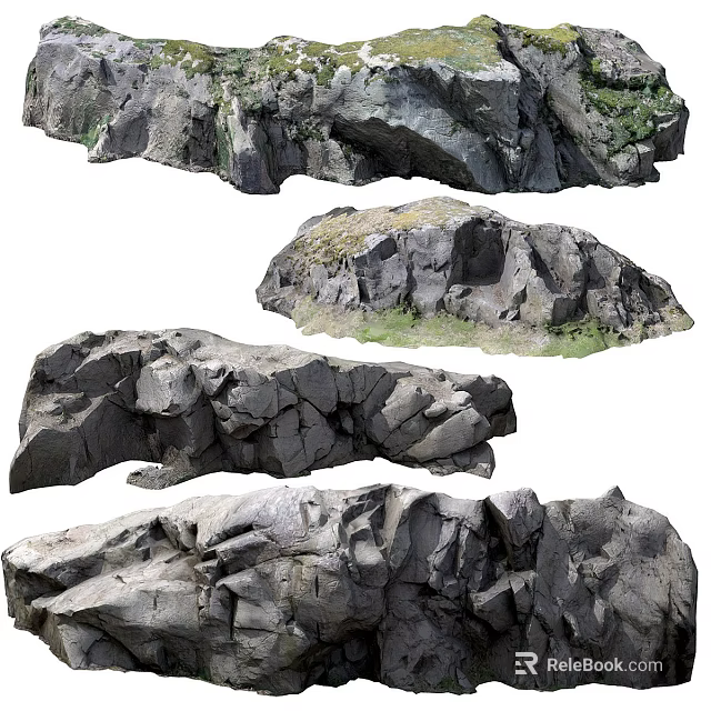 Textured Natural Rocks With Cracks And Wood Accents For Rustic Outdoor Design 3d model 