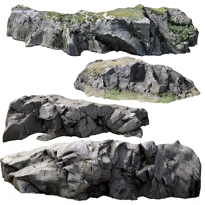 Textured Natural Rocks With Cracks And Wood Accents For Rustic Outdoor Design 3d model