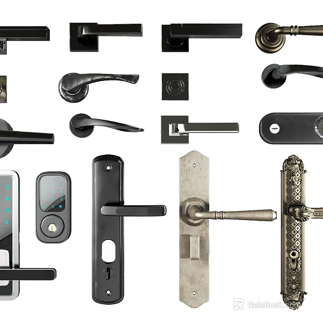 Different Door Handle Designs Featuring Traditional Modern And Smart Styles For Homes 3d model 