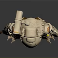 Futuristic Game And Movie Mechanical Character With White Gold Armor Headgear And Weapon