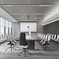 Modern Conference Room Interior Design With Large Projector Screen Long Table And Comfortable Chairs