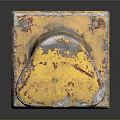 Industrial Rusted Yellow Bollard Component With Peeling Paint And Square Base