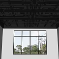 Modern Ceiling Design With Exposed Metal Pipes And Grid Structure In Interior Space 3d model