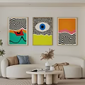 Stylish Living Room Decor With Abstract Artworks Beige Sofa And Green Plants