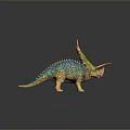 Colorful Reptile Dinosaur Model with Turquoise Green Body and Orange Spikes Detailed Close Up