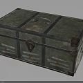 Vintage Decorative Storage Trunk With Green Surface Blue Straps Brown Corners And Metal Lock
