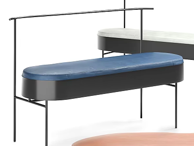 Modern Public Chair With Blue Cushion And Black Metal Frame Design 3d model