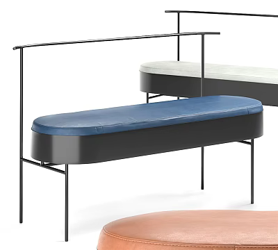 Modern Public Chair With Blue Cushion And Black Metal Frame Design 3d model