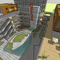 Modern Commercial Complex With Shopping Mall Atrium Green Spaces Escalators And Outdoor Seating