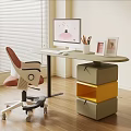 Modern Desk with Computer Monitor Pen Holder Book Photo Frame Colorful Drawers and Office Chair