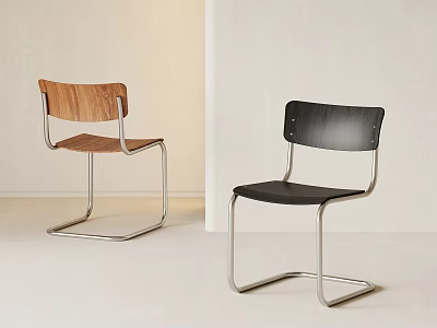Modern Dining Chairs With Wooden And Black Seats And Metal Frame Design 3d model