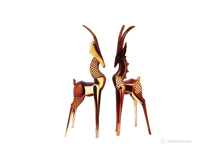 Elegant Metal Deer Figurines Decorative Ornament Set For Home Decor 3d model 