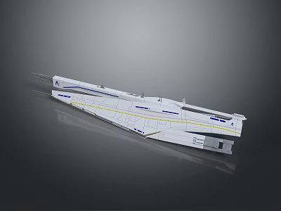 Streamlined High Speed White Water Vessel With Blue Yellow Stripes Sleek Exterior 3d model