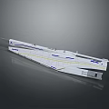 Streamlined High Speed White Water Vessel With Blue Yellow Stripes Sleek Exterior