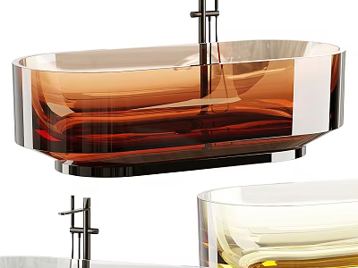 Elegant Modern Glass Bathtub Design With Chrome Faucet And Transparent Brown Finish 3d model