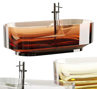 Elegant Modern Glass Bathtub Design With Chrome Faucet And Transparent Brown Finish 3d model