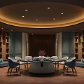 Elegant Private Dining Room Interior With Round Table Ceiling Lighting And Display Cabinets 3d model