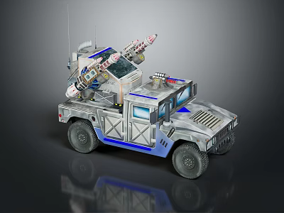 Construction Specialized Vehicle Featuring Top Mounted Devices Antenna Systems And Blue Striped Armored Exterior 3d model