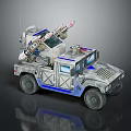 Construction Specialized Vehicle Featuring Top Mounted Devices Antenna Systems And Blue Striped Armored Exterior