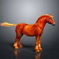 Red Horse With Shiny Coat Golden Mane And Tail On Gray Background With Reflection