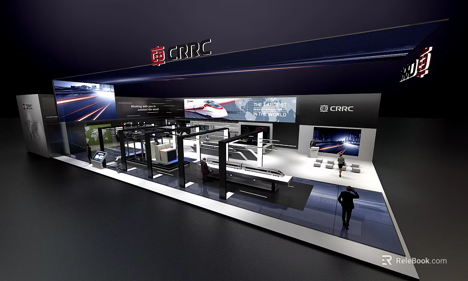Modern Exhibition Booth for CRRC with Digital Screens and Vehicle Displays 3d model 