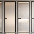 Modern Hinged Doors With Black Frames And Various Glass Textures For Interior 3d model