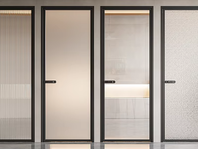 Modern Hinged Doors With Black Frames And Various Glass Textures For Interior 3d model