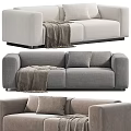 Modern Gray Fabric Two Seater Sofa With Soft Pillows And Cozy Throw Blanket 3d model