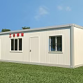 White Container Style Post Station for Workers Rest with Windows on Green Grassland 3d model