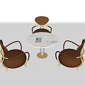 Modern Brown Casual Sofa Set With Golden Frame And White Marble Table 3d model