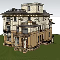 Elegant Three Story Detached Villa With Brown Beige Exterior Balconies And Lawn