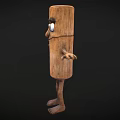 Wooden Cylindrical Game and Movie Character With Large Eyes Outstretched Arms and Wood Grain Texture