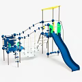 Outdoor Playground Equipment With Blue Slide Rope Net Climbing Structure Metal Frames And Platform