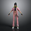 3D Character In Pink Outfit With Black Details And Tech Goggles Standing Pose