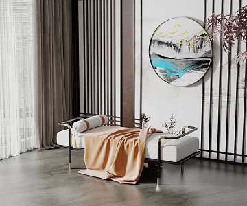 New Chinese Style Bed End Stool Chaise 3d model
