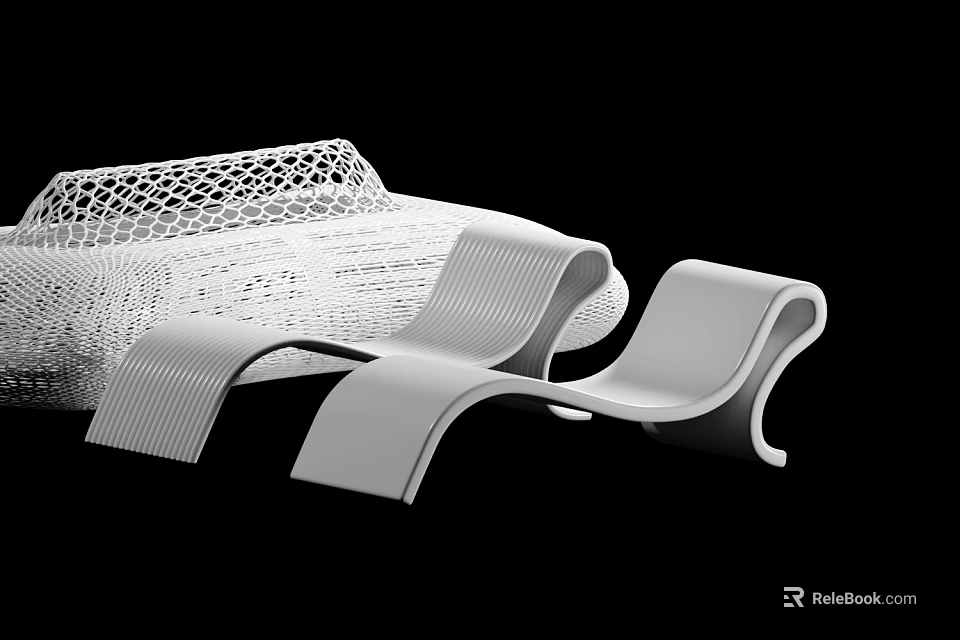 Modern White Lounge Chair With Mesh Structure And Curved Design Details 3d model 