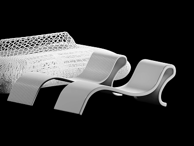 Modern White Lounge Chair With Mesh Structure And Curved Design Details 3d model