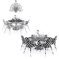 Modern Round Dining Table Set With Beige Black Chairs Flower Vase And Candlesticks 3d model