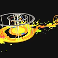 Dynamic Abstract Art Installation With Circular Metal Frame And Colorful Splatters 3d model