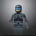 Lego Style Blue Robot Character Holding Gun With Glowing Visor And Armor As Mechanical Creature