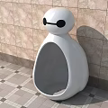 Cute White Urinal Design with Cartoon Like Eyes Against Tiled Wall and Geometric Pattern Floor