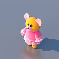 Cute Yellow Teddy Bear Doll Wearing Pink Ruffled Dress on Gray Background