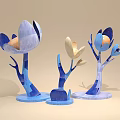 Artistic Flower Shaped Decorative Ornaments With Blue Beige Branch Like Stems And Bases