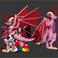 Game Movie Pink Dragon Characters With Red Wings And Mechanical Elements