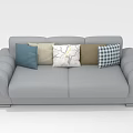 Gray Two Seater Sofa With Colorful Patterned Pillows And Curved Armrest Design 3d model
