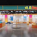 Shopping Mall Toy Story Counter With Colorful Design Neon Lights And Display Shelves