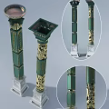 Ornate Traditional Green Columns With Golden Dragon Carvings And White Bases