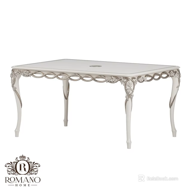 White Ornate Dining Table Featuring Intricate Carved Legs And Smooth Surface 3d model 