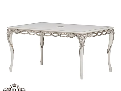White Ornate Dining Table Featuring Intricate Carved Legs And Smooth Surface 3d model